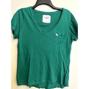 Abercrombie & Fitch Green V Neck Pocket Tee Womens Small